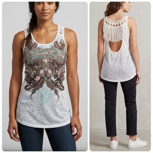Harley-Davidson Embellished Fringe Back Tank Top Burnout White M